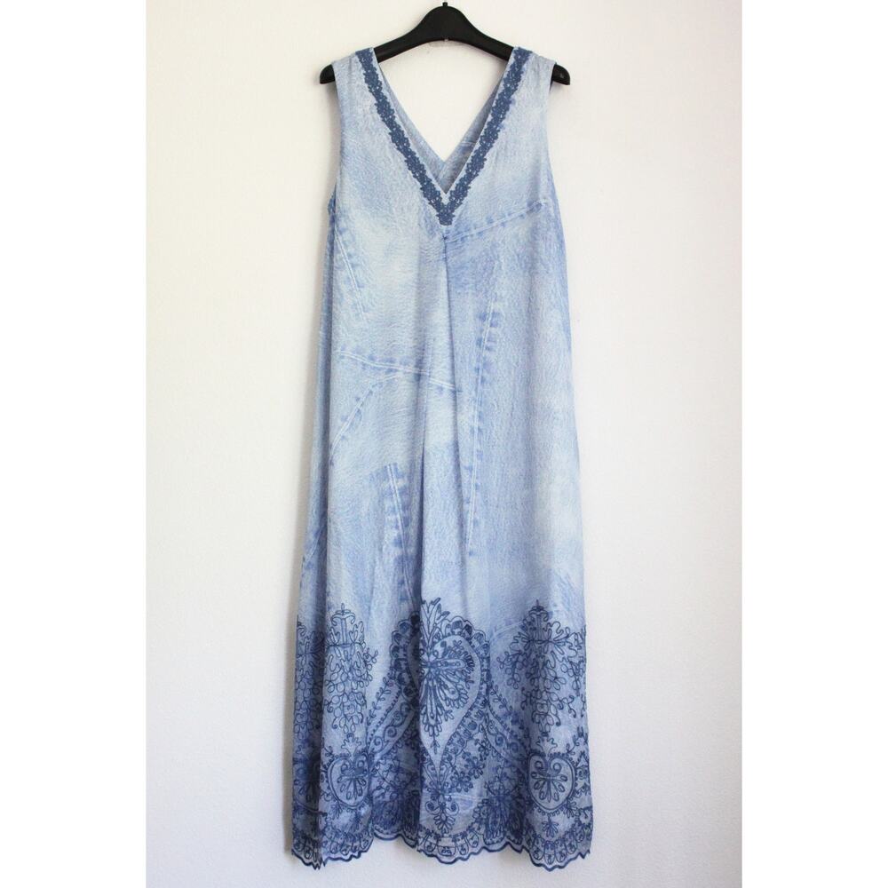 NEW JOHNNY WAS Quinlin Midi Dress Classic Denim Size XS, Boho Chic $498